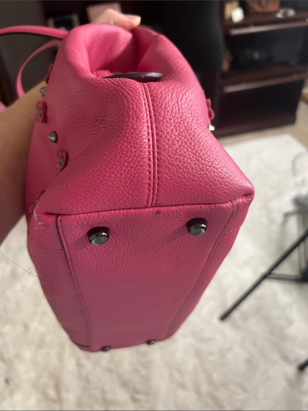 Coach Edie Dahlia Rivet Gunmetal Pink Pebbled Leather Shoulder Bag - Picture 6 of 11
